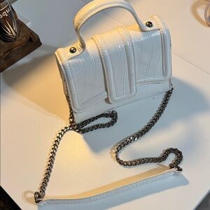 Zara White Croc-Embossed Mini Bag with Chain